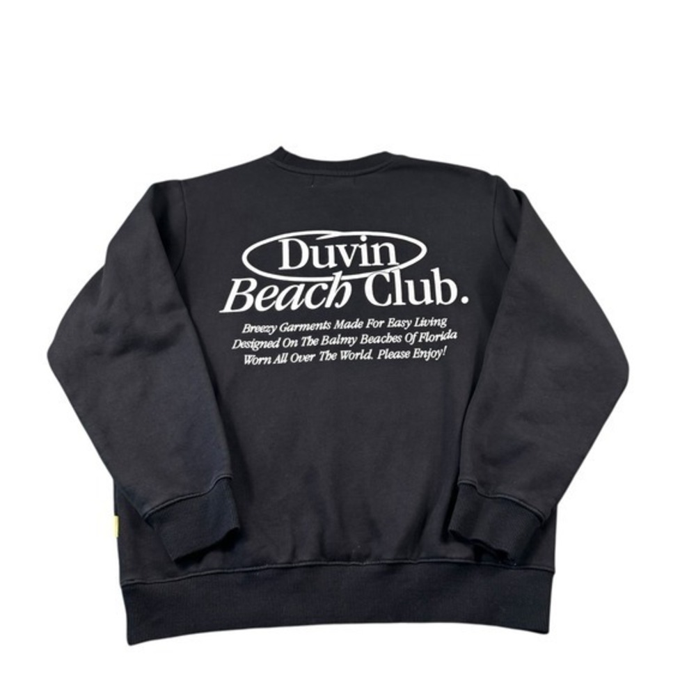 Duvin Beach Club Black Cotton Fleece Lined Crewneck Sweater Size Medium